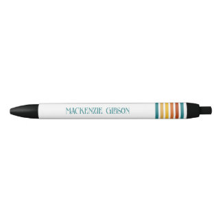 Bolígrafo De Tinta Negra Retro Monogrammed Minimalist Stripes