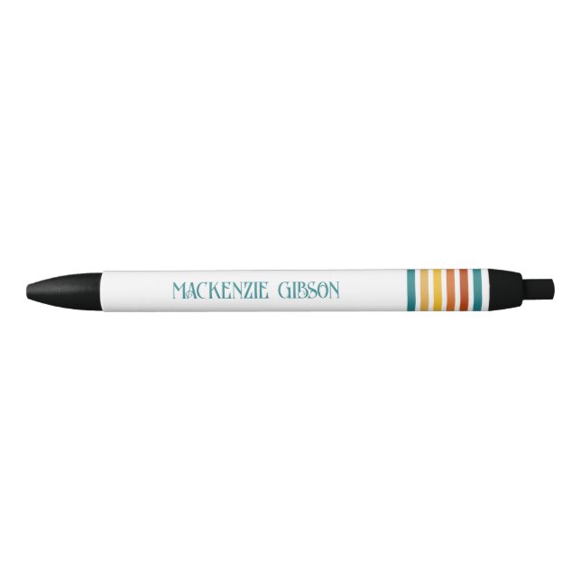 Bolígrafo De Tinta Negra Retro Monogrammed Minimalist Stripes (Anverso)