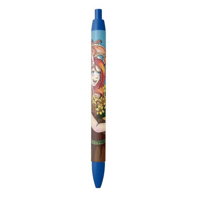 Bolígrafo De Tinta Negra Reuniendo flores con un dragón (Frente vertical)