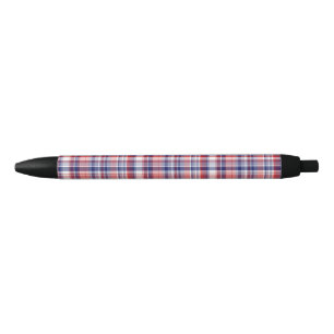 Bolígrafo De Tinta Negra Rojo, blanco, azul de madrás preppy