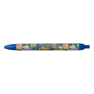 Bolígrafo De Tinta Negra Rosa acuarela flores rosadas retro floral botánico