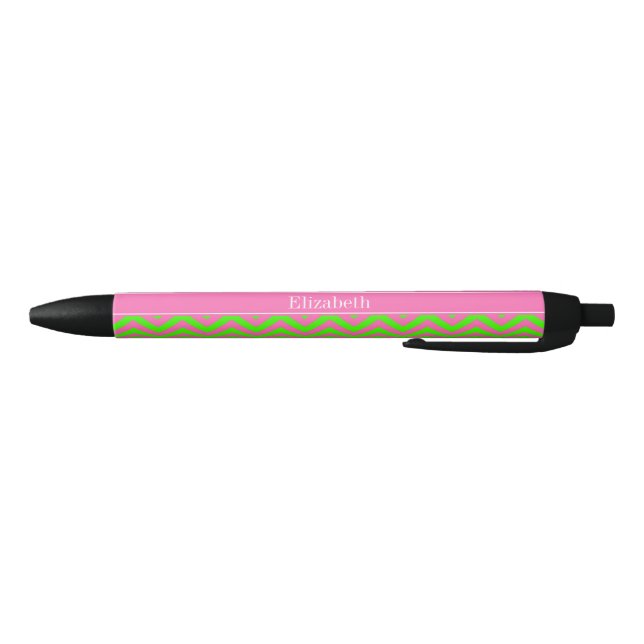 Bolígrafo De Tinta Negra Rosa Caliente #2 Lime Verde LG Nombre Chevron Mono (Parte de abajo)
