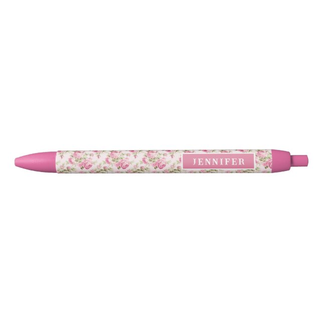 Bolígrafo De Tinta Negra Rosa de algodón rosa | Personalizado (Anverso)