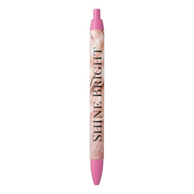 Bolígrafo De Tinta Negra Rosa de champán rosa Glam Zebra (Frente vertical)