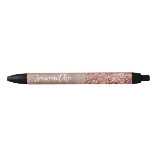 Bolígrafo De Tinta Negra Rosa Dorado Brillante Glam Nombre