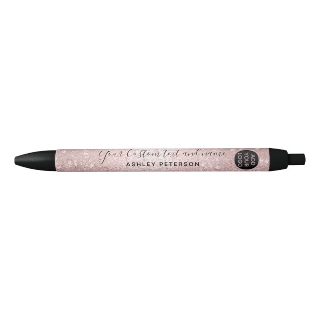Bolígrafo De Tinta Negra rosa dorado purpurina espumoso metálico nombre con (Anverso)