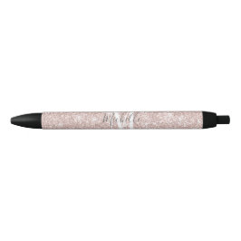 Bolígrafo De Tinta Negra Rosa Femenino Rosa Oro Monograma Glam Brillo Brill
