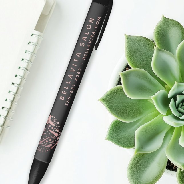 Bolígrafo De Tinta Negra Rosa Gold Heart Salon Business Promotion (Subido por el creador)