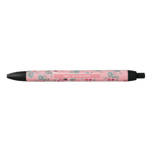 Bolígrafo De Tinta Negra Rosa  Moda acuarela floral personalizada 