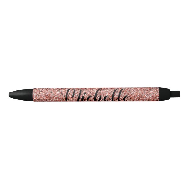 Bolígrafo De Tinta Negra Rosa Purpurina de oro Sparkle Modern Personalizado (Anverso)