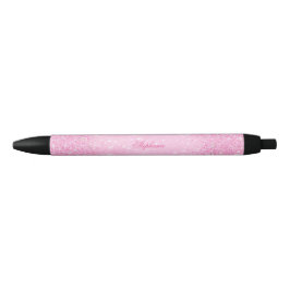 Bolígrafo De Tinta Negra Rosa Purpurinoso glamoroso