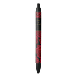 Bolígrafo De Tinta Negra Rosa Roja Elegante - Boda
