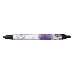 Bolígrafo De Tinta Negra Rosas de color morado de bonito