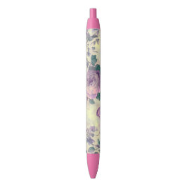 Bolígrafo De Tinta Negra Rosas Purpura