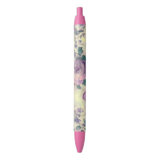 Bolígrafo De Tinta Negra Rosas Purpura