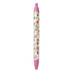 Bolígrafo De Tinta Negra Rosas Rosadas Bonitas