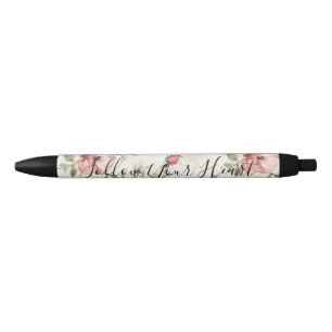 Bolígrafo De Tinta Negra Rosas Rosadas Floral