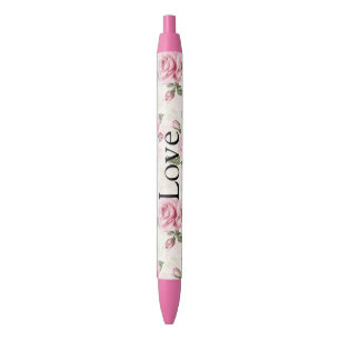 Bolígrafo De Tinta Negra Rosas Rosadas Hermosas