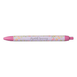 Bolígrafo De Tinta Negra Rosas rosadas vintage florales victorianas persona
