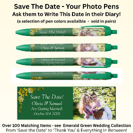 Bolígrafo De Tinta Negra Save The Date - Photo + Emerald Green & Gold