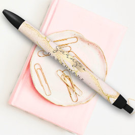 Bolígrafo De Tinta Negra Script de Monograma Moderno Rosa Beige con Hologra