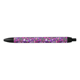 Bolígrafo De Tinta Negra Setas psicodélicas Florales de color rosa, morado
