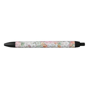 Bolígrafo De Tinta Negra Silver Gold Black Leopard Print Pink Flowers