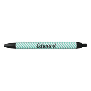 Bolígrafo De Tinta Negra Simple Nombre Personalizado Franja Turquesa