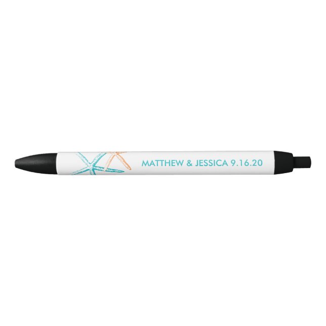 Bolígrafo De Tinta Negra Skinny Starfish | Azul y Naranja del Caribe (Anverso)