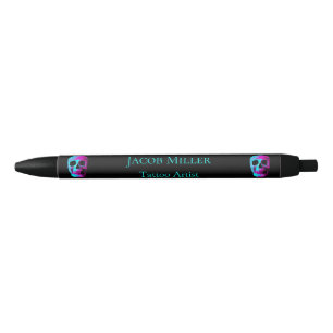 Bolígrafo De Tinta Negra Skull Head Gothic Neon Purple Diseño Verde azulado