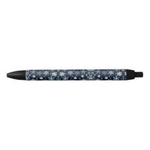 Bolígrafo De Tinta Negra Snowflakes Winter Design Blue Cold Cute