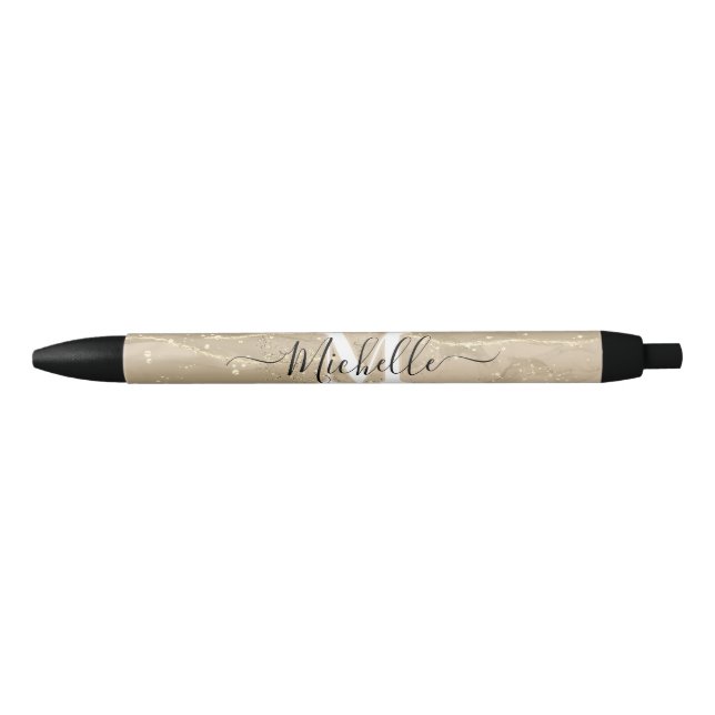 Bolígrafo De Tinta Negra Sparkling Sand Monogram Custom Autograph Pen (Anverso)