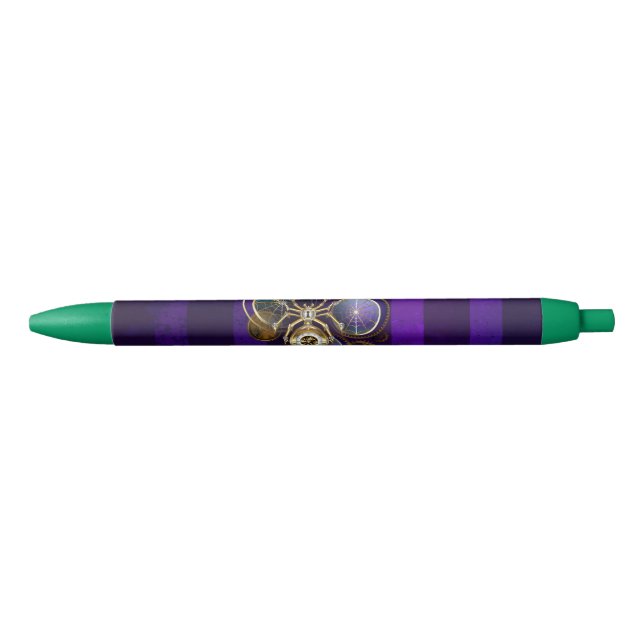 Bolígrafo De Tinta Negra Spider Steampunk sobre fondo morado (Anverso)