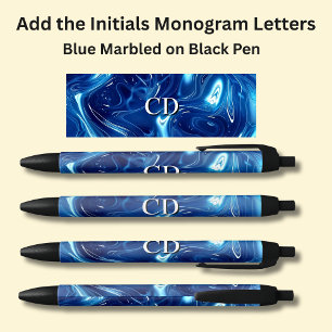 Bolígrafo De Tinta Negra Su Monograma Azul Marcado