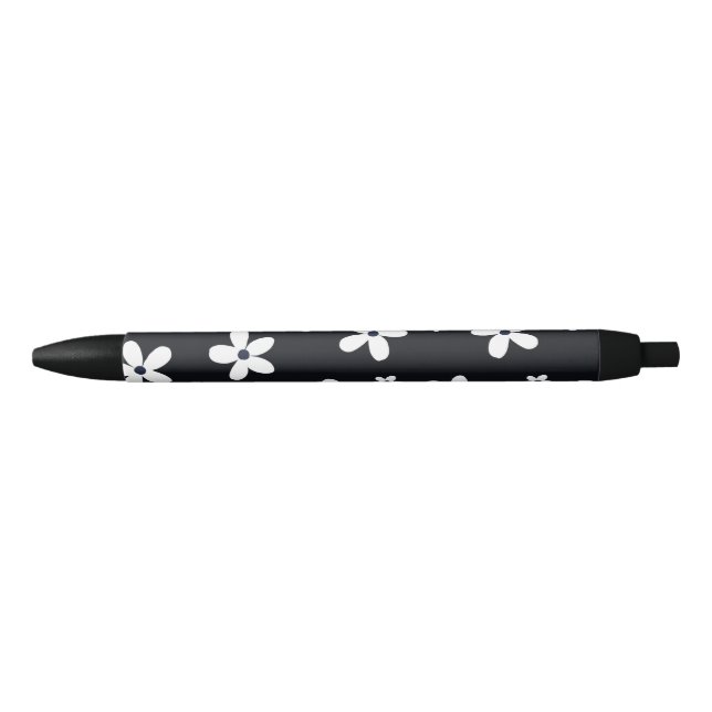 Bolígrafo De Tinta Negra Summer Boho Black White Daisy Flowers (Anverso)