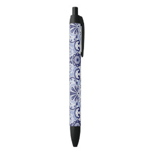 Bolígrafo De Tinta Negra Talavera mexicana azul y blanca