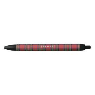 Bolígrafo De Tinta Negra Tartán de Stewart Rústico Rojo y Verde