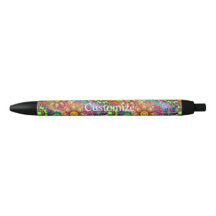 Bolígrafo De Tinta Negra Techno Psicodélico Groovy Hippie Thunder_Cove