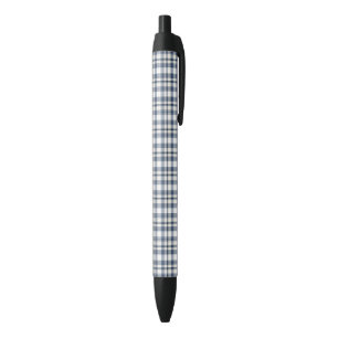 Bolígrafo De Tinta Negra Tela escocesa blanca azul 1