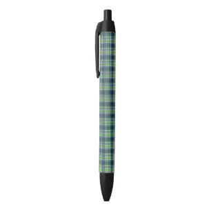 Bolígrafo De Tinta Negra Tela escocesa deportiva azul y verde