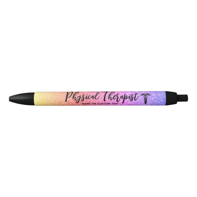 Bolígrafo De Tinta Negra Terapia física Purpurina Arcoiris Personalizado (Anverso)