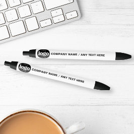 Bolígrafo De Tinta Negra Texto de Logo Promocional Empresarial Blanco |