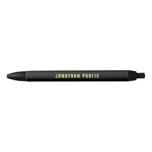 Bolígrafo De Tinta Negra Texto minimalista simple negro color oro personali