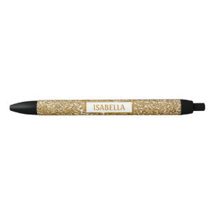 Bolígrafo De Tinta Negra Textura de brillo dorado amarillo falso con nombre