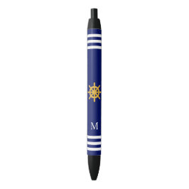 Bolígrafo De Tinta Negra Timón y monograma sobre fondo azul
