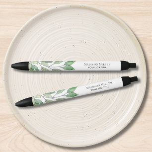 Bolígrafo De Tinta Negra Título Personalizado de Trabajo con Verde Acuarela