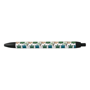 Bolígrafo De Tinta Negra Tortuga Marina Tropical Patrón Floral Océano Cos