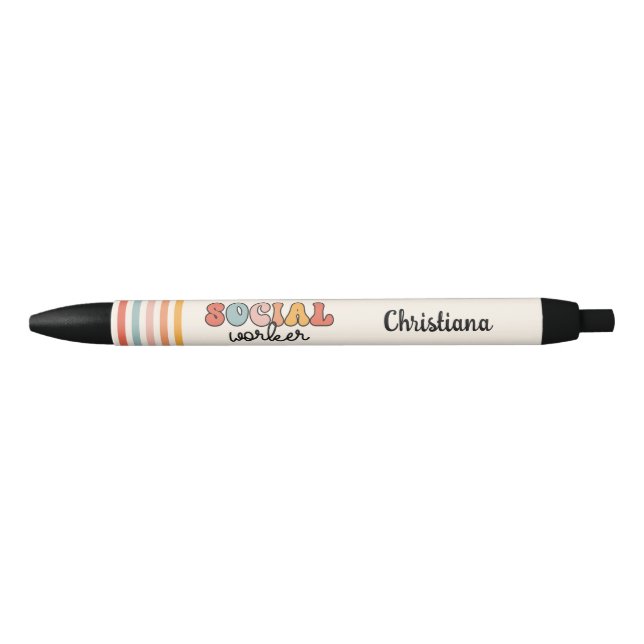 Bolígrafo De Tinta Negra Trabajador social retro personalizado (Anverso)