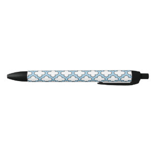 Bolígrafo De Tinta Negra Trellis azul blanco y bebé, Entramado, Quatrefoil