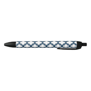 Bolígrafo De Tinta Negra Trellis azul blanco y naval, Entramado, Quatrefoil